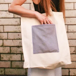 Hand Embroidered Pocket Tote Bag - Moss Running Stitch